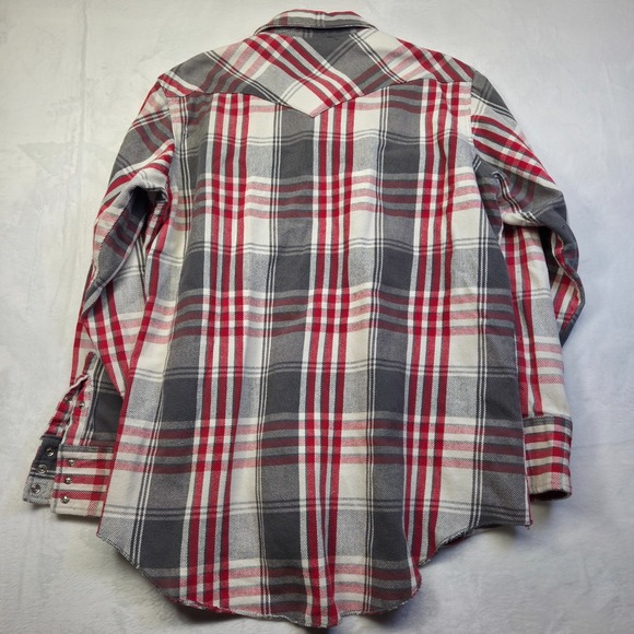 VTG Wrangler Shirt Mens 17x35 Western Pearl Snap X Long Tails Plaid Thick - Picture 11 of 12